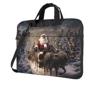 MGGAklp Borsa a tracolla per computer portatile con stampa Merry Christmas impermeabile con tracolla regolabile, Nero , 14 inch