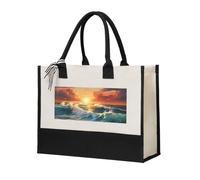 MGGAklp Borsa da donna in tela con stampa paesaggio oceanico tramonto borsa riutilizzabile per matrimoni, compleanni, vacanze