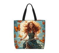 MGGAklp Borsa di totalizzatore della stampa della farfalla della bicicletta della ragazza con le borse riutilizzabili alla moda della spalla della chiusura lampo per il lavoro di shopping,