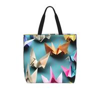 MGGAklp Borsa di totalizzatore della stampa della gru della carta di origami con le borse riutilizzabili alla moda della spalla della chiusura lampo per il lavoro di acquisto, vacanza