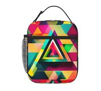 MGGAklp Borsa portapranzo con stampa a triangolo colorato, portatile, riutilizzabile, con cerniera, per lavoro, picnic, viaggi, campeggio