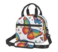 MGGAklp Borsa portapranzo con stampa arcobaleno e farfalle, riutilizzabile, con tracolla per il lavoro e picnic