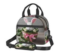 MGGAklp Borsa portapranzo con stampa di coniglietto e rosetta, riutilizzabile, borsa termica per il pranzo, tracolla per lavoro e picnic