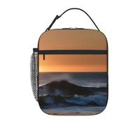 MGGAklp Borsa portapranzo con stampa di onde sul mare, con stampa di ultimi raggi di sole, portatile, riutilizzabile, con cerniera, per lavoro, picnic, viaggi, campeggio