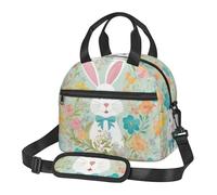 MGGAklp Borsa portapranzo con stampa floreale con coniglietto pasquale, riutilizzabile, borsa termica per il pranzo, tracolla per il lavoro