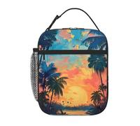 MGGAklp Borsa portapranzo con stampa tropicale tramonto portatile riutilizzabile con cerniera per lavoro, picnic, viaggi, campeggio