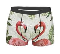 MGGAklp Boxer da uomo con stampa bianca con fenicotteri su biancheria intima elasticizzata morbida traspirante, Nero , L Short