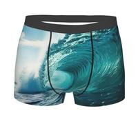 MGGAklp Boxer da uomo con stampa surf verde oceano verde traspirante morbido elasticizzato intimo, Nero , L Short