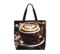 MGGAklp Caffè caldo con la borsa di totalizzatore della stampa del chicco di caffè con la chiusura lampo alla moda riutilizzabile borse della spalla per il lavoro di shopping,