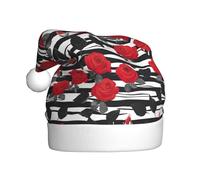 MGGAklp Cappello di Babbo Natale con stampa di fiori di rosa rossa a strisce bianche nere per adulti Natale Capodanno forniture per feste festive