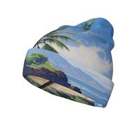 MGGAklp Cappello hawaiano con stampa di palme alla moda cappello lavorato a maglia elastico caldo cappello invernale per donne uomini nero