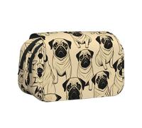 MGGAklp Carino Pug Dog stampa doppia conchiglia penna caso con doppia cerniera portatile per scuola ufficio forniture