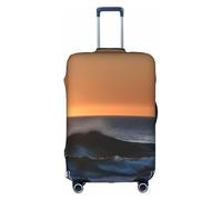 MGGAklp Copertura per valigia da viaggio con stampa di onde sul mare con scritta "Last Sun Rays of Over The Sea Waves", lavabile, elasticizzata, antigraffio, per adulti, bianco, L