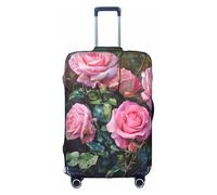 MGGAklp Copertura per valigia da viaggio con stampa rosa con rose fresche, lavabile, elasticizzata, antigraffio, per adulti, bianco, L
