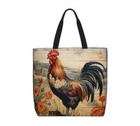 MGGAklp Gallo su legno nella borsa di totalizzatore della stampa del terreno agricolo con la chiusura lampo alla moda borse riutilizzabili della spalla per il lavoro di shopping, le vacanze