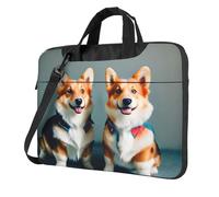 MGGAklp Indossare Vestiti Carino Corgi Cani Stampa Laptop Borsa A Tracolla Cerniera Impermeabile Con Tracolla Regolabile, Nero , 15.6 inch