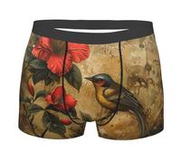 MGGAklp Intimo attivo morbido traspirante del pugile degli uomini della stampa di arte dell'uccello e del fiore, Nero , L Short