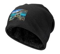 MGGAklp Lord Howe Island Sea Turtle Print Waffle Knit Pullover Hat Cappelli caldi per unisex, foderato elastico invernale cappelli morbidi con risvolto, Nero , Taglia unica