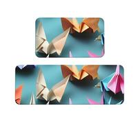 MGGAklp Origami Paper Crane Print Kitchen Floor Mat 2 Set Antiscivolo Impermeabile Mat Comfort Standing Mat Decorazioni