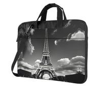 MGGAklp Parigi Torre Eiffel e nuvole stampa Laptop borsa a tracolla cerniera impermeabile con tracolla regolabile, Nero , 13 inch