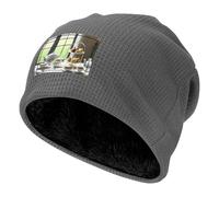 MGGAklp Pomeriggio Tea Print Waffle Knit Pullover Cappelli caldi per Unisex, foderato elastico invernale cappelli morbidi con risvolto, grigio, Taglia unica