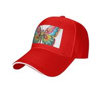 MGGAklp Ricamo colorato farfalla stampa regolabile classico cappello casquette con moda per camionista unisex, Rosso, Taglia unica