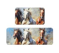 MGGAklp Set di 2 tappetini da cucina con stampa artistica e cavalli che corrono, antiscivolo, impermeabile, comodo tappetino decorativo
