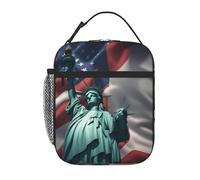 MGGAklp Statua della Libertà Stampa Bandiera Borsa Pranzo Portatile Riutilizzabile Cerniera Lunch Box per Lavoro Picnic Viaggi Campeggio