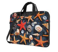 MGGAklp Stelle marine e conchiglie stampa del modello del computer portatile della borsa della spalla della chiusura lampo impermeabile con tracolla regolabile, Nero , 13 inch