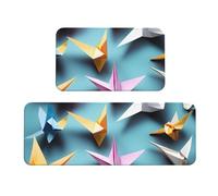 MGGAklp Tappetino da cucina con stampa di gru di carta origami, 2 set, antiscivolo, impermeabile, comodo tappetino decorativo