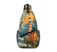 MGGAklp The Seaside Lighthouse Print Cross Chest Bag Diagonally Uomini Donne Leggero Impermeabile Borsa a Tracolla Petto