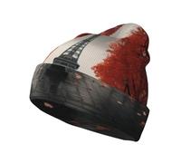 MGGAklp Torre Eiffel con ombrello rosso stampa moda cappello lavorato a maglia elastico caldo cappello invernale per donne uomini