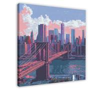 MGHDGD Pixel Art - Stampa artistica da parete su tela con immagine del ponte di Brooklyn, skyline di New York, decorazione artistica da parete per soggiorno e camera da letto, 40 x 40 cm
