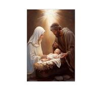 MGHDGD Poster religioso natalizio, stampa artistica da parete con Maria, Giuseppe, Gesù Bambino, decorazione artistica da parete per soggiorno e camera da letto, 60 x 90 cm