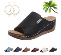 MGHN Comode Ciabatte con Supporto for L'Arco Plantare - Sandali con Zeppa in Pelle Ortopedica Estiva Traspirante da Donna, Sandali Casual da Indossare Tutto Il Giorno(Nero,36 EU)