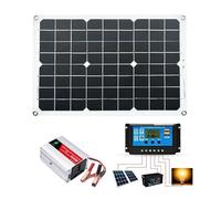 MGHRUEWH Kit Pannello Solare, Kit Solare Monocristallino da 12 Volt, Kit Fuori Rete con 1 Inverter di Potenza con Clip per Batteria + 1 Pannello Solare 18 W 18 V + Cavo CC + Clip A Coccodrillo CC
