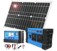 MGHRUEWH Kit Pannello Solare, Pannello Solare Monocristallino da 18 W con Inverter per Auto da 500 W, Regolatore di Carica da 30 A, Nero, Compatto, Alta Efficienza, Sistemi off-Grid