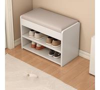 MGHRUEWH Panca Portascarpe A 2 Ripiani, Moderna Panca Portascarpe Imbottita, Sgabello Portascarpe per Ingresso Principale,Bianca,60cm