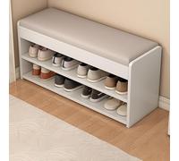 MGHRUEWH Panca Portascarpe A 2 Ripiani, Moderna Panca Portascarpe Imbottita, Sgabello Portascarpe per Ingresso Principale,Bianca,100cm