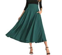MGizo DtiSpectrum Gonna Lunga a Vita Alta con Pieghe a Fiocco e Spacco, Modello Plissettato retrò a Ombrello, Fluida in Seta a Trapezio