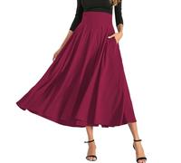 MGizo DtiSpectrum Gonna Plissettata da Donna - Lunga a Vita Alta Con Pieghe a Fiocco e Spacco, Semplice Retrò, a Ombrello Fluida in Seta a Trapezio