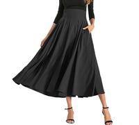MGizo DtiSpectrum Gonna Plissettata da Donna - Lunga a Vita Alta Con Pieghe a Fiocco e Spacco, Semplice Retrò, a Ombrello Fluida in Seta a Trapezio