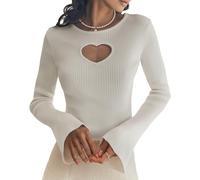 MGizo DtiSpectrum Maglione Attillato da Donna - Aderente a Forma di Cuore Con Maniche Lunghe Svasate e Scollo Rotondo, Lavorato a Maglia Con Fondo Sexy