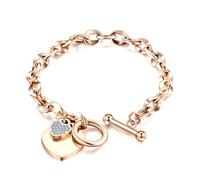 MGJ - Bracciale con cuore e cristalli austriaci, design a catena, con bigliettini regalo personalizzabili, con sacchetto bianco di alta qualità e scatola portagioie, 19.5 Cm, Metallo Oro rosa Metallo
