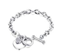 MGJ Bracciale da donna con cristalli Swarovski e ciondolo a forma di cuore - Gioielli ipoallergenici in argento/oro rosa, regalo per lei (argento)