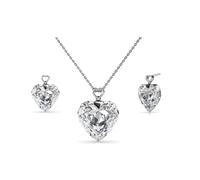 MGJ Set regolabile con ciondolo e orecchini con ciondolo a forma di cuore e cristalli Swarovski, regalo ipoallergenico per lei, disponibile in argento, oro e oro rosa (argento)