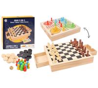 MGM GAMES-3 Giochi in 1 Dama, Scacchi Cavalli-Gioco da Tavolo-140713-2-6 Giocatori-Giocattolo per Bambini-Regalo-30 cm x 30 cm-A partire dai 6 anni, Colore No, 140713