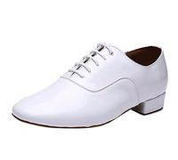 MGM-Joymod Classico Standard Chiuso Toe Pelle Allacciato Social Dance Tango Jazz Rumba Sala da Ballo Latino Moderno Scarpe da Ballo,Bianco 2.5cm Tacco,46 EU