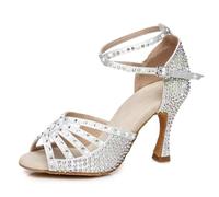 MGM-Joymod Damen Glitzer Strass con Perle Peep Toe Salsa Tango Sala da Ballo Latina Tanzen Wedding Party Scarpe da Ballo,L430 Bianco 9cm,39 EU