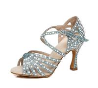 MGM-Joymod Damen Glitzer Strass con Perle Peep Toe Salsa Tango Sala da Ballo Latina Tanzen Wedding Party Scarpe da Ballo,L429 Blu 9cm,37 EU